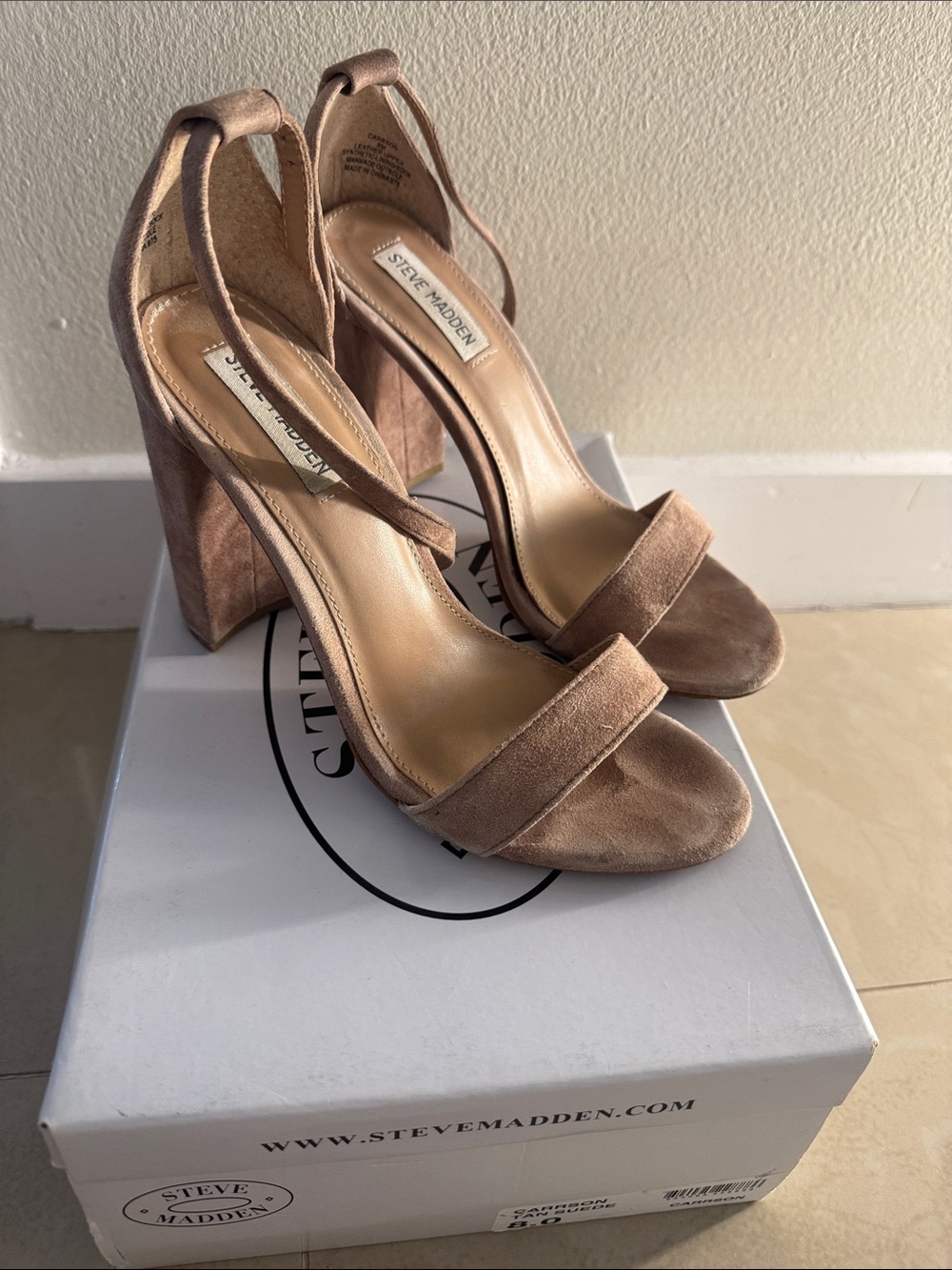 Steve Madden Taupe Suede Block Heel Sandals with Ankle Strap